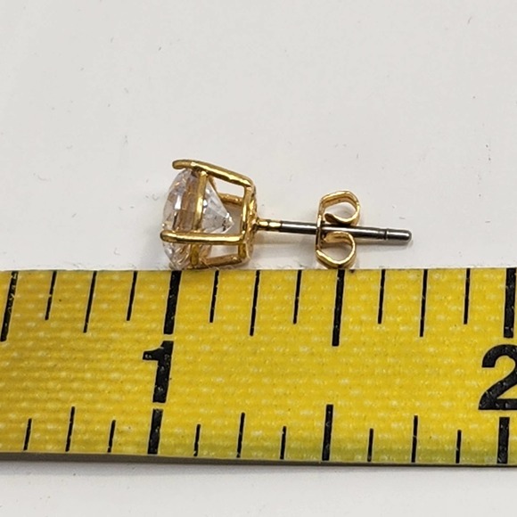 Solitaire Clear Faceted Crystal Gold Tone Stud Earrings Pierced Post Costume - Picture 4 of 5
